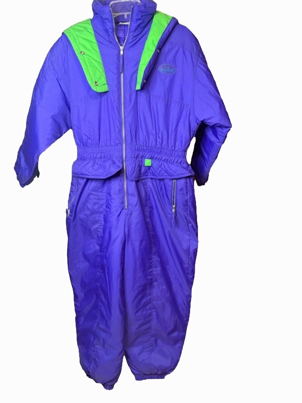 Vintage 90s New Moves Sport Purple Neon Green Ski Snowsuit Jumpsuit Size 16 1/2